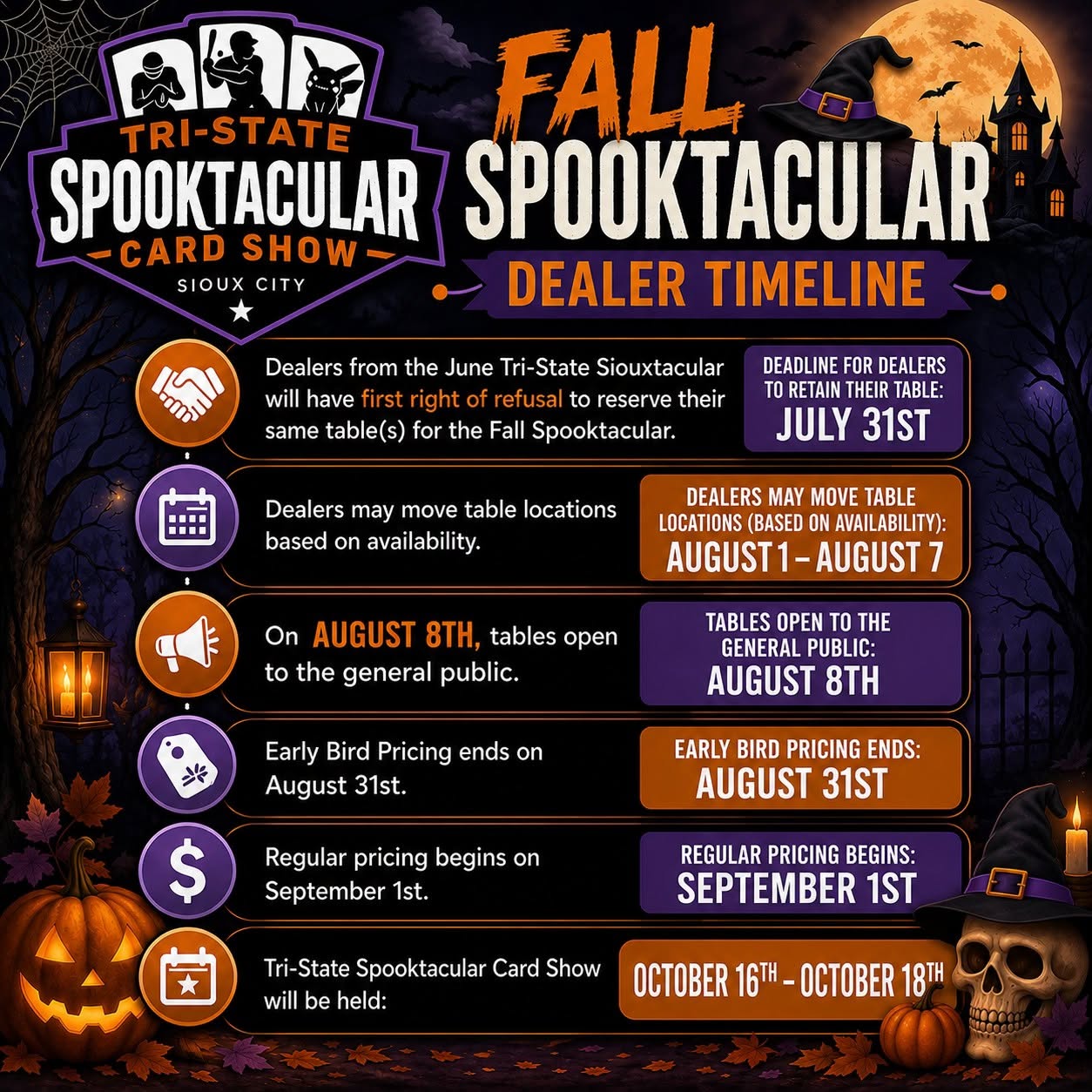 Tri-State SPOOKtacular dealer timeline for table reservations